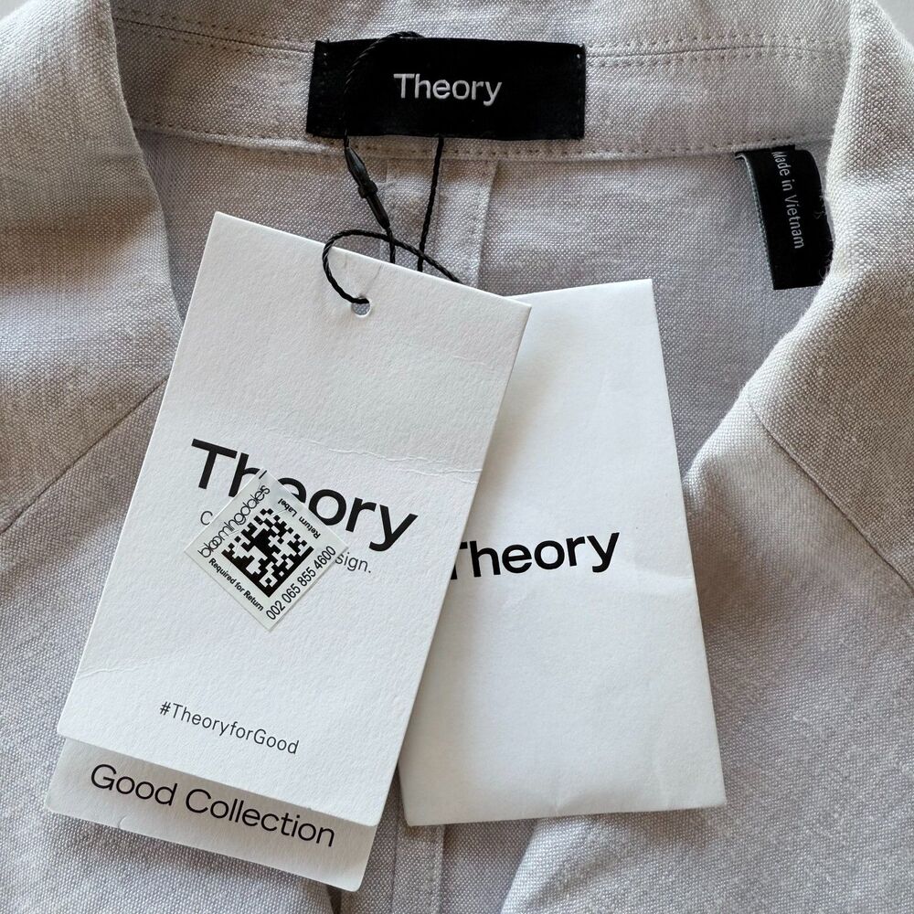 NWT Theory Women's Fitted Sharkskin Crunch Double-Breasted Jacket in Pearl Sz 0 - Picture 8 of 16
